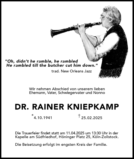 Anzeige von Rainer Kniepkamp von Kölner Stadt-Anzeiger / Kölnische Rundschau / Express