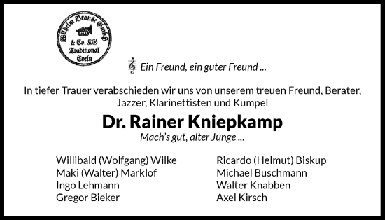Anzeige von Rainer Kniepkamp von Kölner Stadt-Anzeiger / Kölnische Rundschau / Express