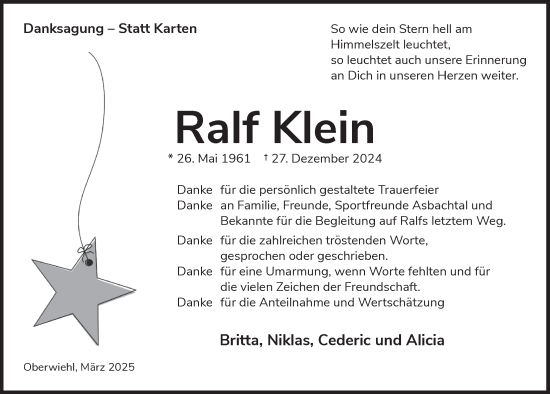 Anzeige von Ralf Klein von  Anzeigen Echo 