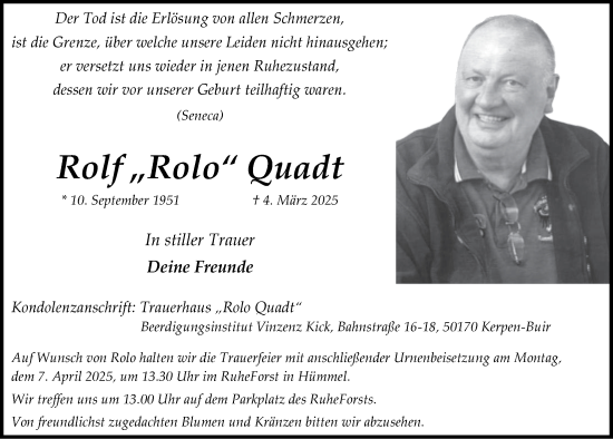 Anzeige von Rolf Quadt von  Werbepost 