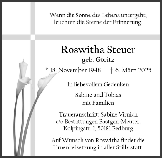 Anzeige von Roswitha Steuer von  Werbepost 