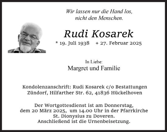 Anzeige von Rudi Kosarek von  Werbepost 