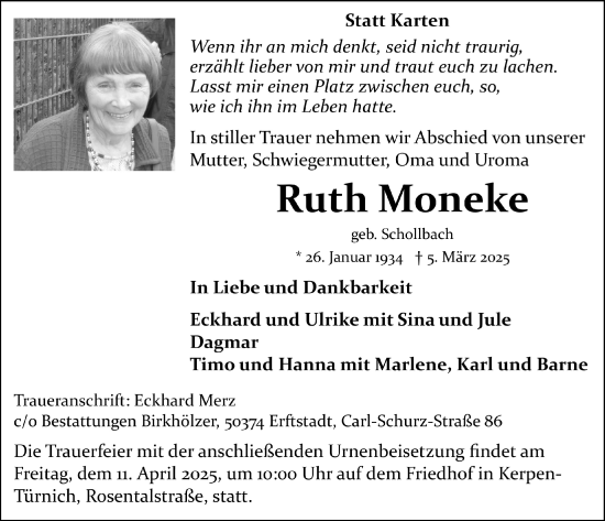 Anzeige von Ruth Moneke von  Werbepost 