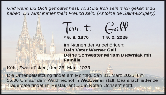Anzeige von Torsten Gall von Kölner Stadt-Anzeiger / Kölnische Rundschau / Express