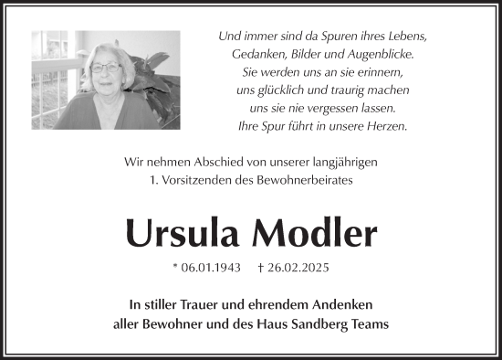 Anzeige von Ursula Modler von  Werbepost 