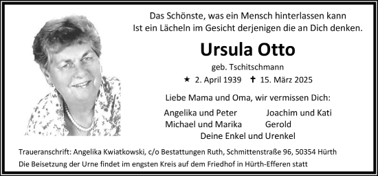 Anzeige von Ursula Otto von  Wochenende 