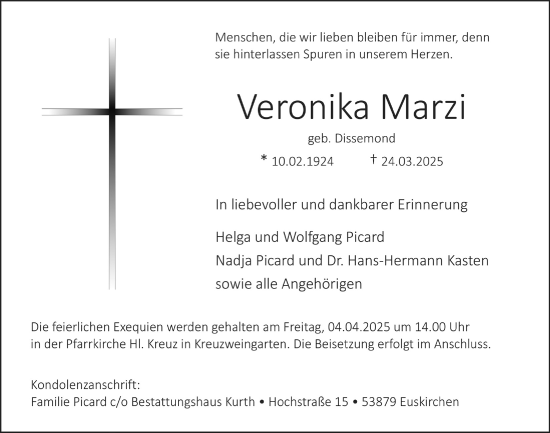 Anzeige von Veronika Marzi von  Blickpunkt Euskirchen 