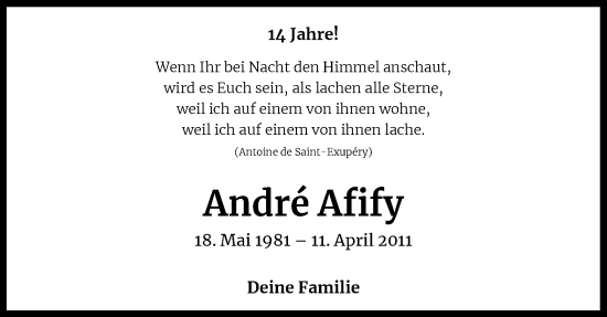 Anzeige von André Afify von  EXPRESS - Die Woche 