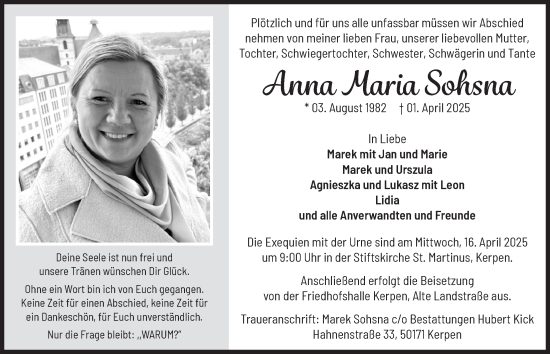 Anzeige von Anna Maria Sohsna von  Werbepost 