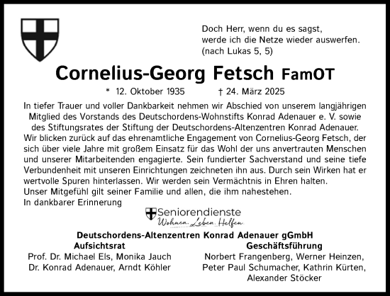Anzeige von Cornelius-Georg Fetsch von Kölner Stadt-Anzeiger / Kölnische Rundschau / Express