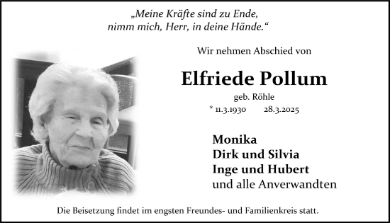 Anzeige von Elfriede Pollum von  Schlossbote/Werbekurier 