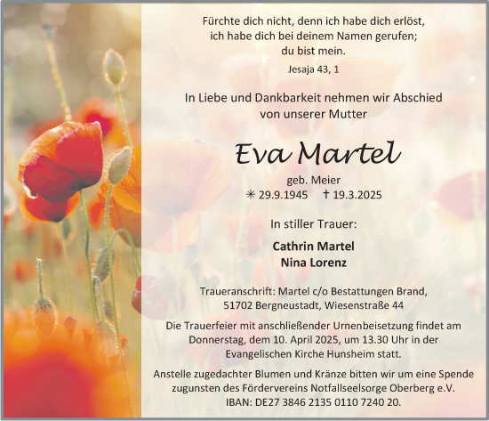 Anzeige von Eva Martel von  Anzeigen Echo 