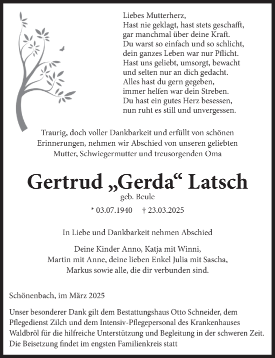 Anzeige von Gertrud Latsch von  Lokalanzeiger 