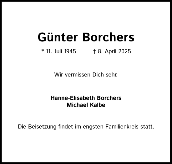 Anzeige von Günter Borchers von Kölner Stadt-Anzeiger / Kölnische Rundschau / Express