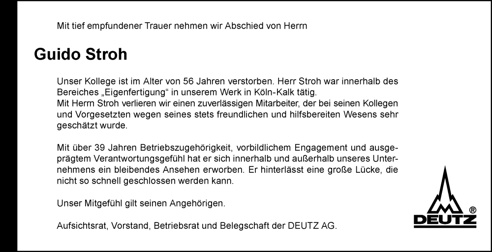  Traueranzeige für Guido Stroh vom 05.04.2025 aus Kölner Stadt-Anzeiger / Kölnische Rundschau / Express