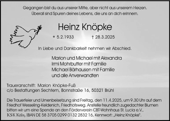 Anzeige von Heinz Knöpke von  Schlossbote/Werbekurier 
