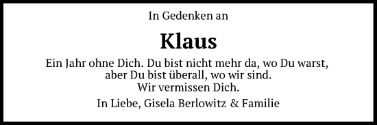 Anzeige von Klaus  von Kölner Stadt-Anzeiger / Kölnische Rundschau / Express