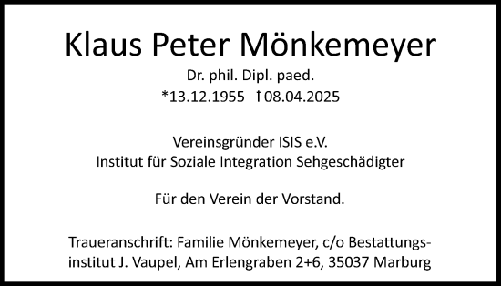 Anzeige von Klaus Peter Mönkemeyer von Kölner Stadt-Anzeiger / Kölnische Rundschau / Express