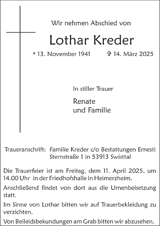 Anzeige von Lothar Kreder von  Schaufenster/Blickpunkt 