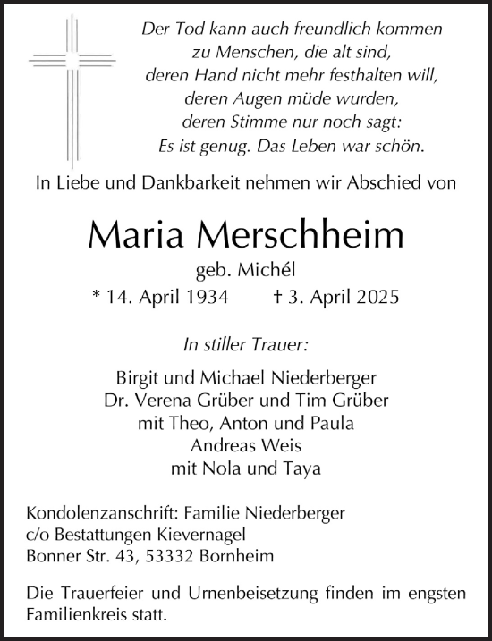 Anzeige von Maria Merschheim von  Schlossbote/Werbekurier 