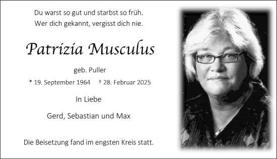 Anzeige von Patrizia Musculus von  Bergisches Handelsblatt 