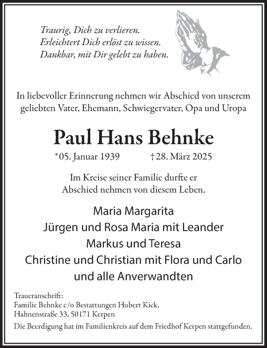 Anzeige von Paul Hans Behnke von  Werbepost 