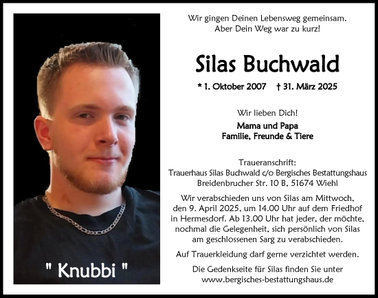 Anzeige von Silas Buchwald von  Lokalanzeiger 