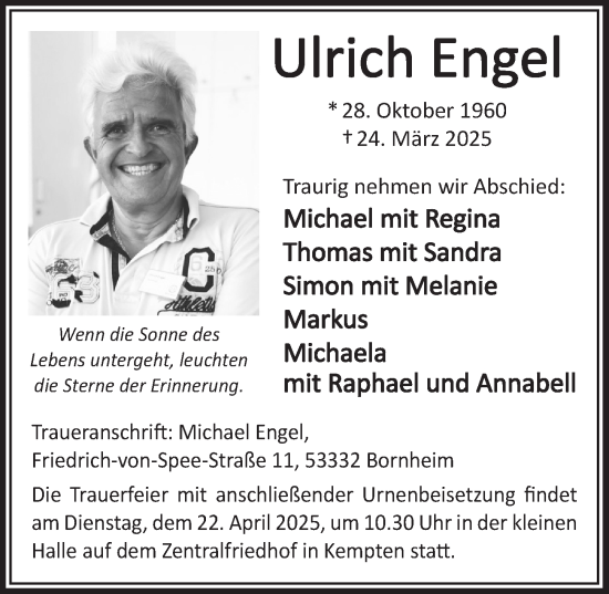Anzeige von Ulrich Engel von  Schlossbote/Werbekurier 
