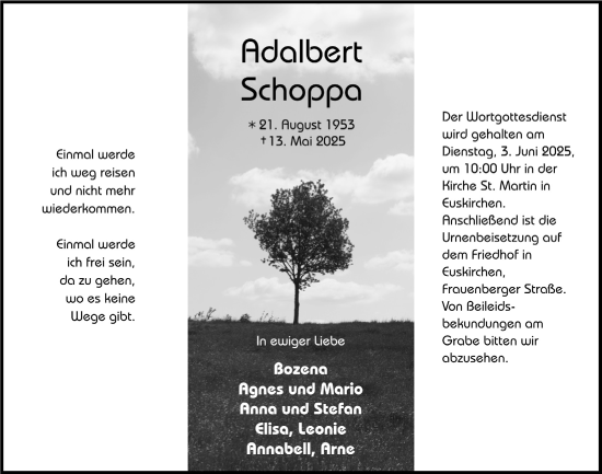 Anzeige von Adalbert Schoppa von  Blickpunkt Euskirchen 