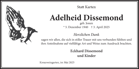 Anzeige von Adelheid Dissemond von  Blickpunkt Euskirchen 