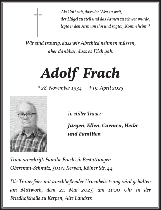Anzeige von Adolf Frach von  Werbepost 