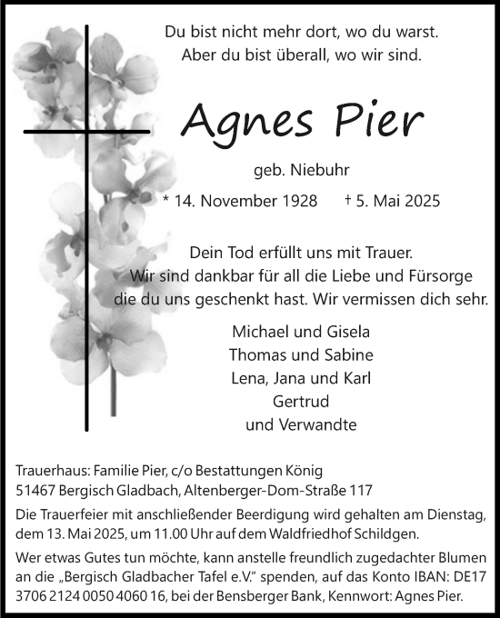 Anzeige von Agnes Pier von Kölner Stadt-Anzeiger / Kölnische Rundschau / Express