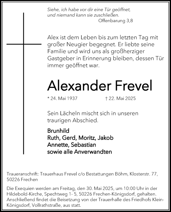 Anzeige von Alexander Frevel von Kölner Stadt-Anzeiger / Kölnische Rundschau / Express