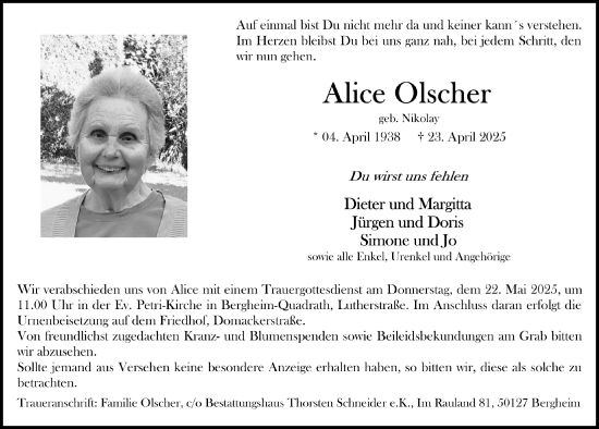 Anzeige von Alice Olscher von  Werbepost 