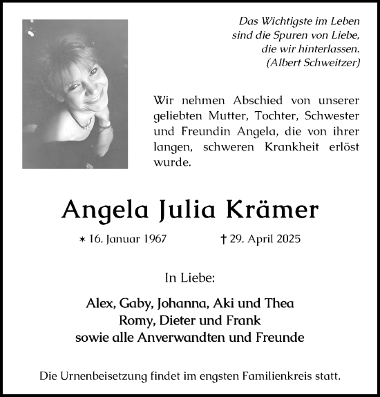 Anzeige von Angela Julia Krämer von Kölner Stadt-Anzeiger / Kölnische Rundschau / Express