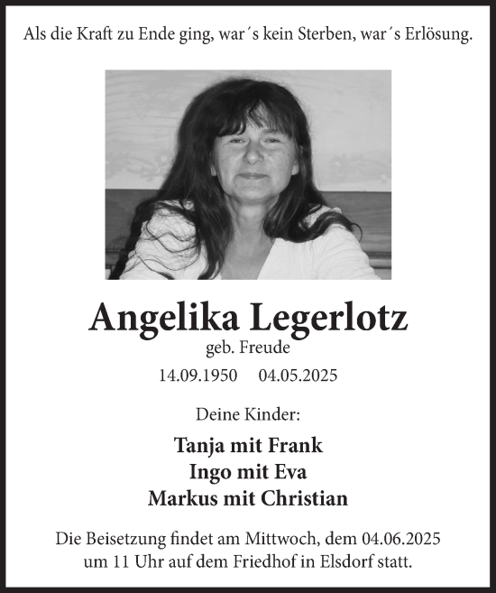 Anzeige von Angelika Legerlotz von  Werbepost 