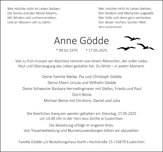 Anzeige von Anne Gödde von  Blickpunkt Euskirchen 