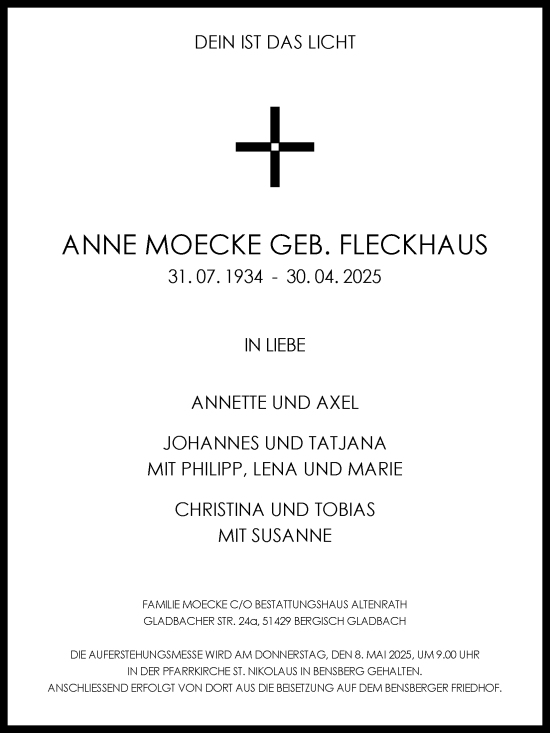 Anzeige von Anne Moecke von Kölner Stadt-Anzeiger / Kölnische Rundschau / Express