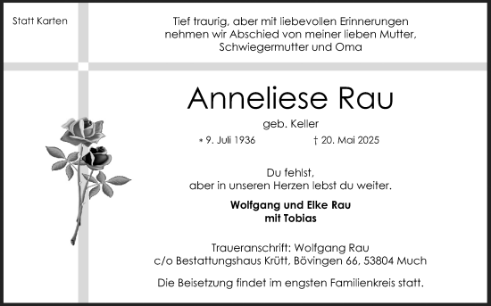 Anzeige von Anneliese Rau von Kölner Stadt-Anzeiger / Kölnische Rundschau / Express