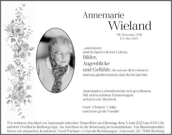 Anzeige von Annemarie Wieland von  Werbepost 