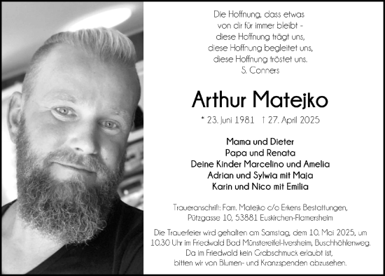 Anzeige von Arthur Matejko von  Blickpunkt Euskirchen 