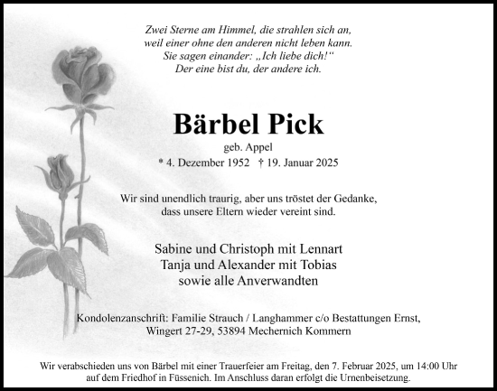 Anzeige von Bärbel Pick von  Blickpunkt Euskirchen 