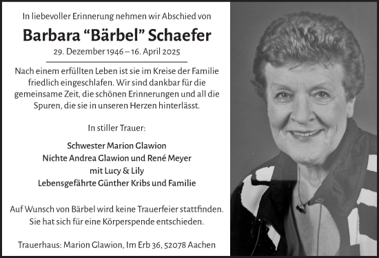 Anzeige von Barbara Schaefer von  Schaufenster/Blickpunkt 