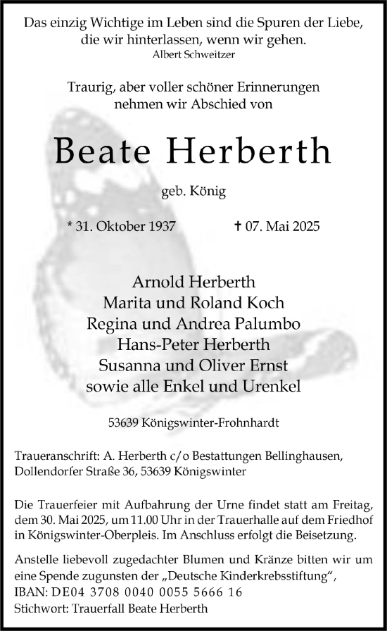 Anzeige von Beate Herberth von  Extra Blatt 