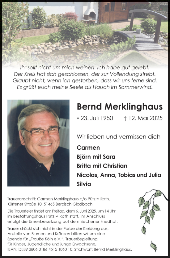 Anzeige von Bernd Merklinghaus von  Bergisches Handelsblatt 