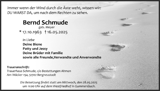 Anzeige von Bernd Schmude von  Anzeigen Echo 