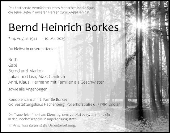 Anzeige von Bernd Heinrich Borkes von Kölner Stadt-Anzeiger / Kölnische Rundschau / Express