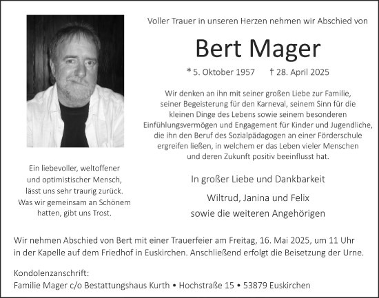 Anzeige von Bert Mager von  Blickpunkt Euskirchen 