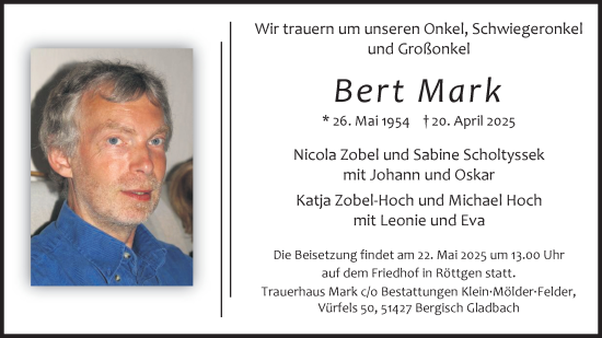 Anzeige von Bert Mark von Kölner Stadt-Anzeiger / Kölnische Rundschau / Express