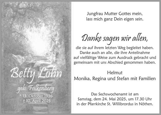Anzeige von Betty Lohn von  Blickpunkt Euskirchen 